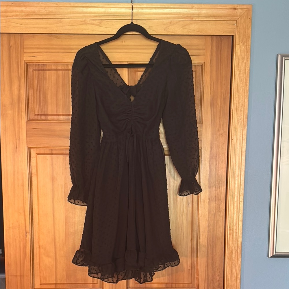Black V-Neck Bishop Sleeve Cocktail Dress